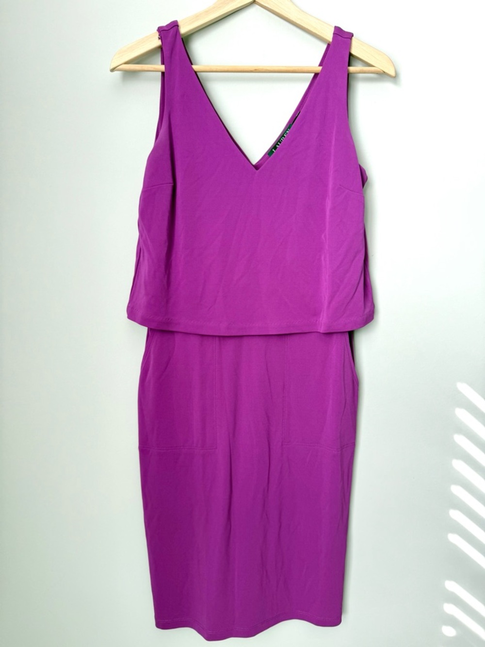 Sleeveless Soft Jersey V-Neck Flattering Layered Midi Dress in Magenta
